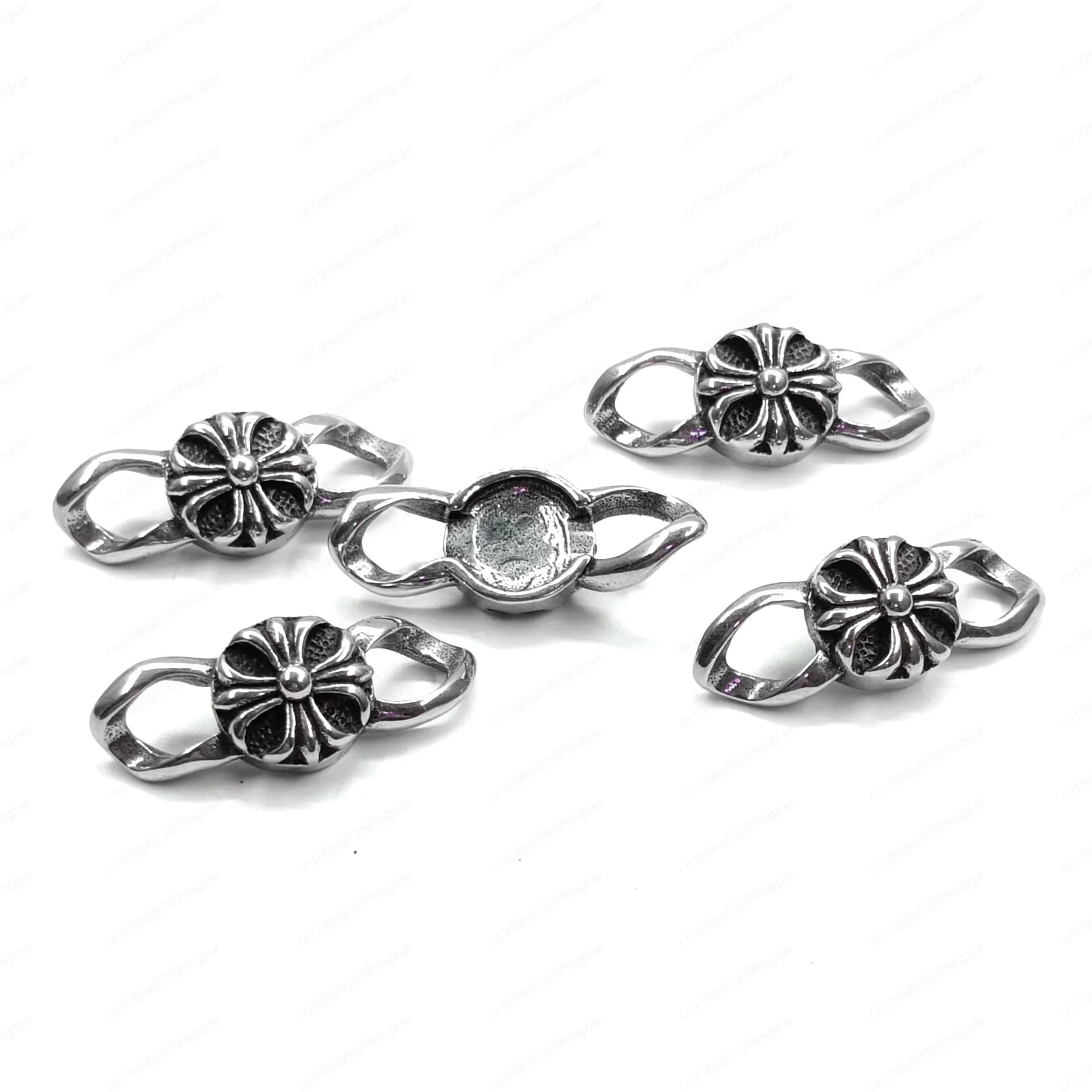 Punk stainless steel wide flat cross flower chain assembly accessories, retro titanium steel fashion accessories DIY