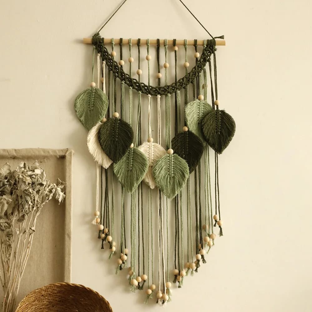 Bohemian Cotton Tassel Tapestry With Wooden Bead Leaves Handwoven Dreamcatcher Home Bedroom Wall Hanging Pendant Decoration