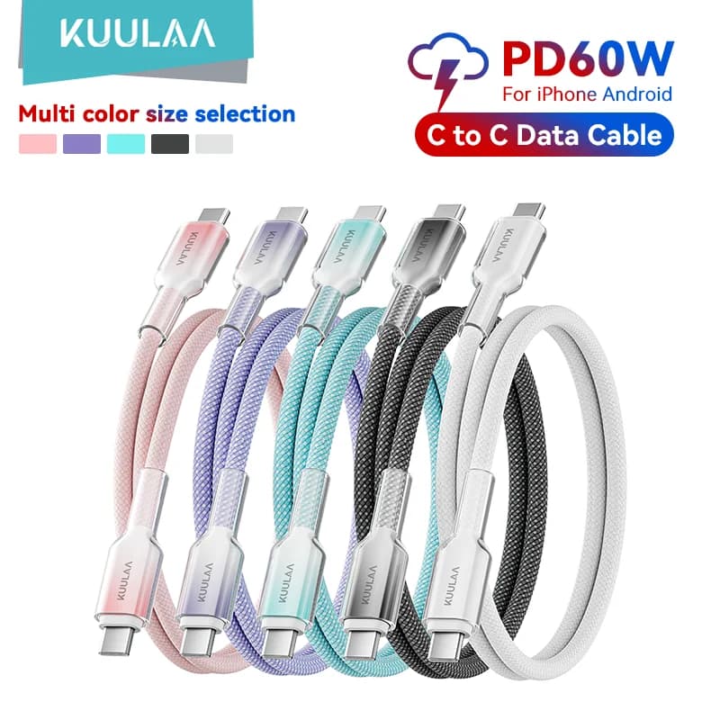 KUULAA Cavo USB C a USB Tipo C Cavo PD 60W Cavo di ricarica rapido Cavo da USBC a tipo C per iPhone16 15 Samsung MacBook iPad Xiaomi