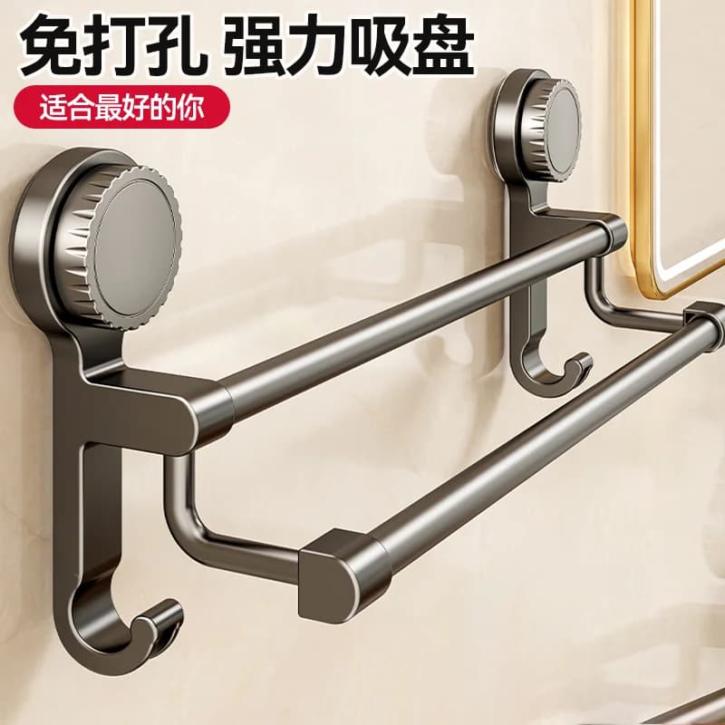 Portasciugamani da bagno Portaoggetti senza trapano Ventosa Portasciugamani da parete WC Bagno Doppio asciugamano Asta per appendere