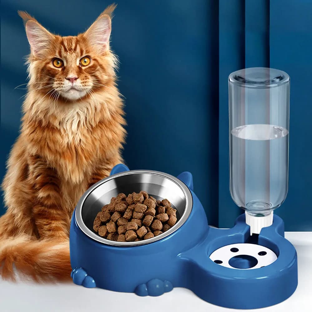 Ciotola per animali domestici in acciaio inossidabile 2 in 1 - Ciotola per cibo e acqua per gattini, cuccioli e gatti, ciotola anti-fuoriuscita,