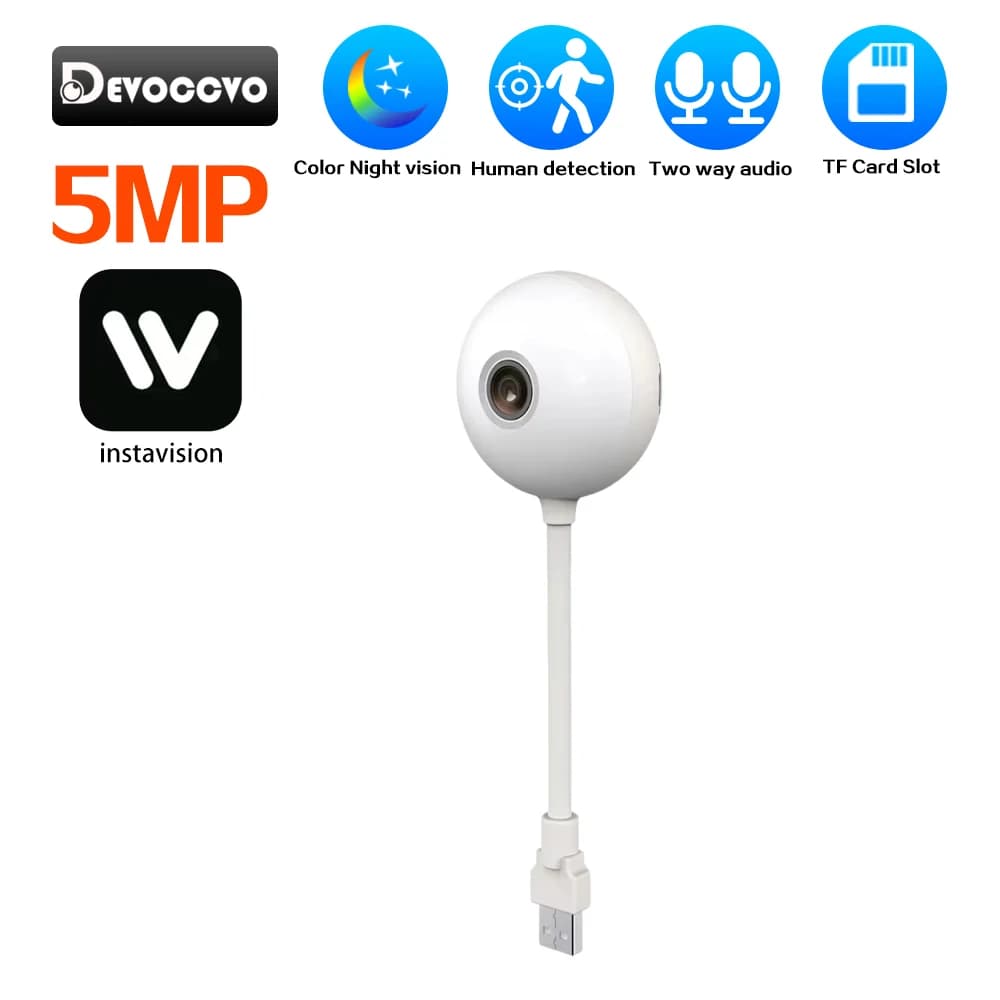 Mini Telecamera WiFi Interna 5MP Wireless Design Lampadina USB Rilevamento Movimento Audio Bidirezionale Monitor per Bambini Protezione di Sicurezza