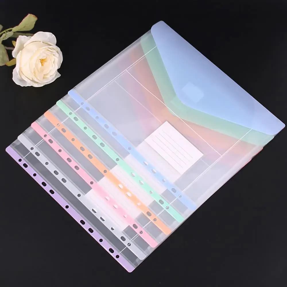 6pcs Expandable Binder Pockets 11 Holes Side-Opening Plastic Folders With Snap Button Waterproof Files Folders Document Pouch