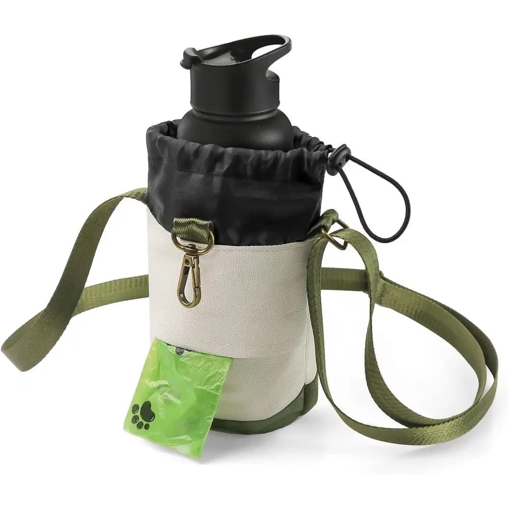 Porta sacchetti per cacca di cane, dispenser per sacchetti di rifiuti per animali domestici con tasca per bottiglia d'acqua, portaoggetti con coulisse per portafoglio per dolcetti del telefono, St regolabile