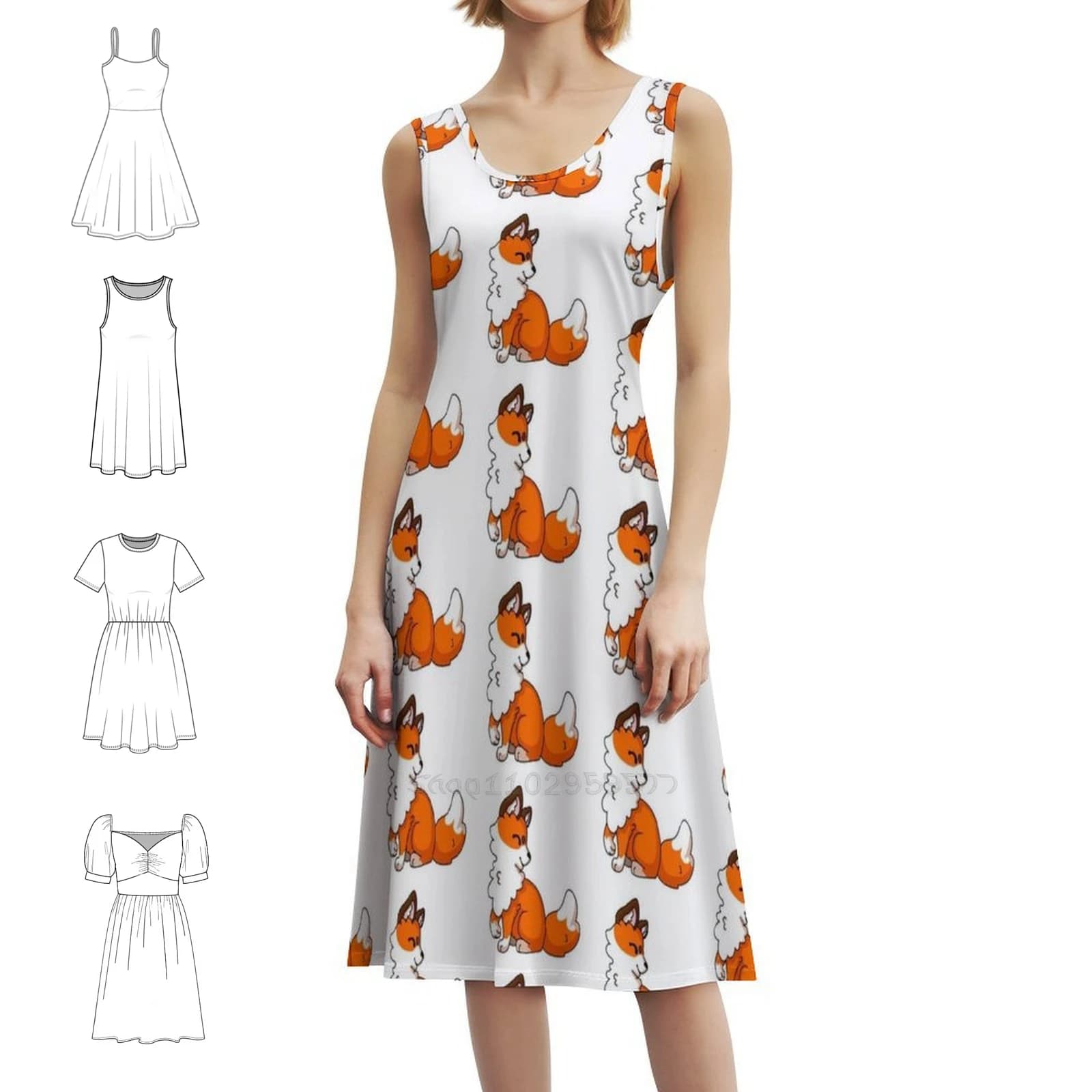 Happy Chibi Fox Boho Chic Abito Elegante Moda Beach Abito da festa di nozze Volpe Volpe carina Volpe Chibi Volpe Felice Volpe Volpe Abiti da donna
