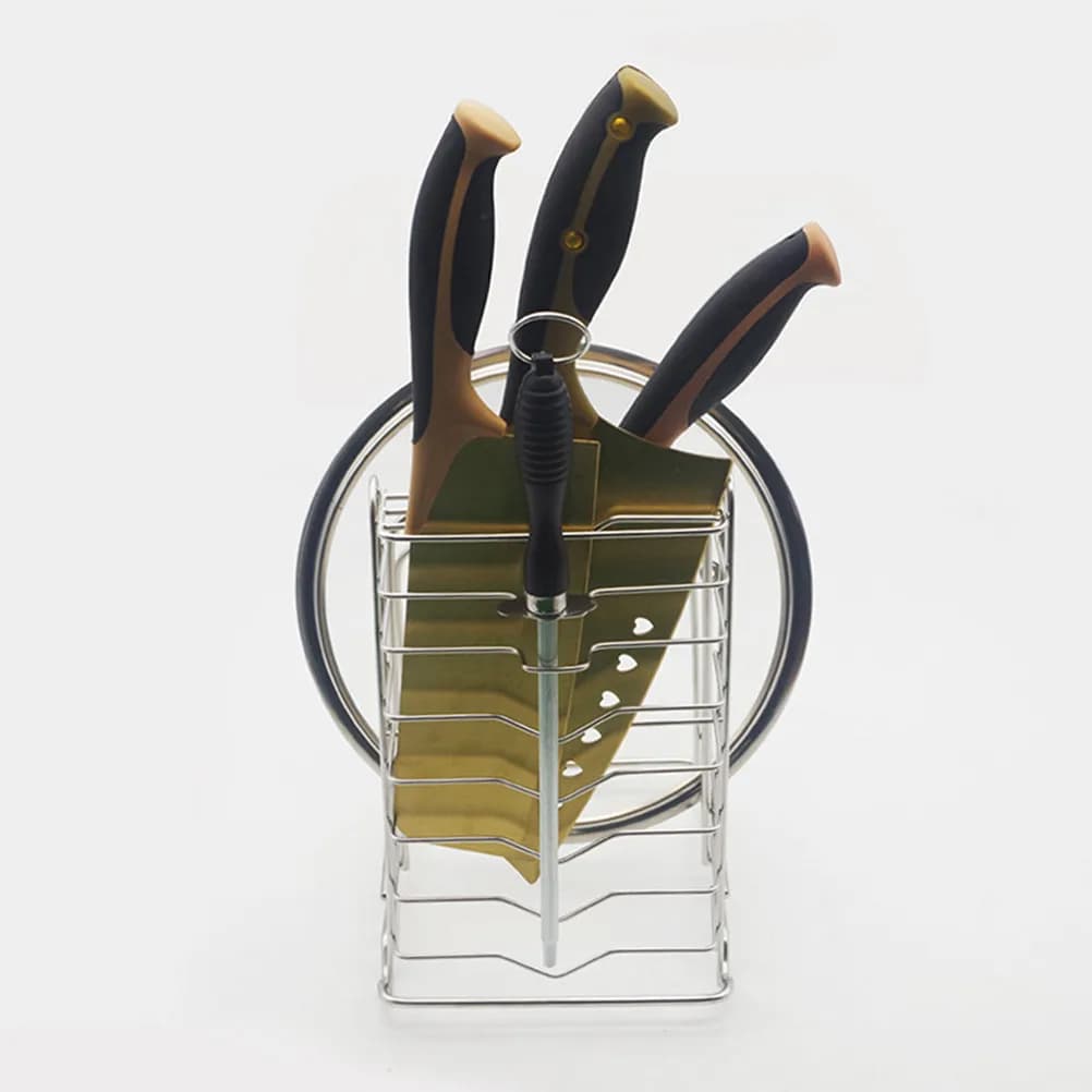 Stainless Steel Cutting Board Rack Organizer for Kitchen Counter Pantry Cabinet Storage Holds Knives Pot Lids Baking Sheets