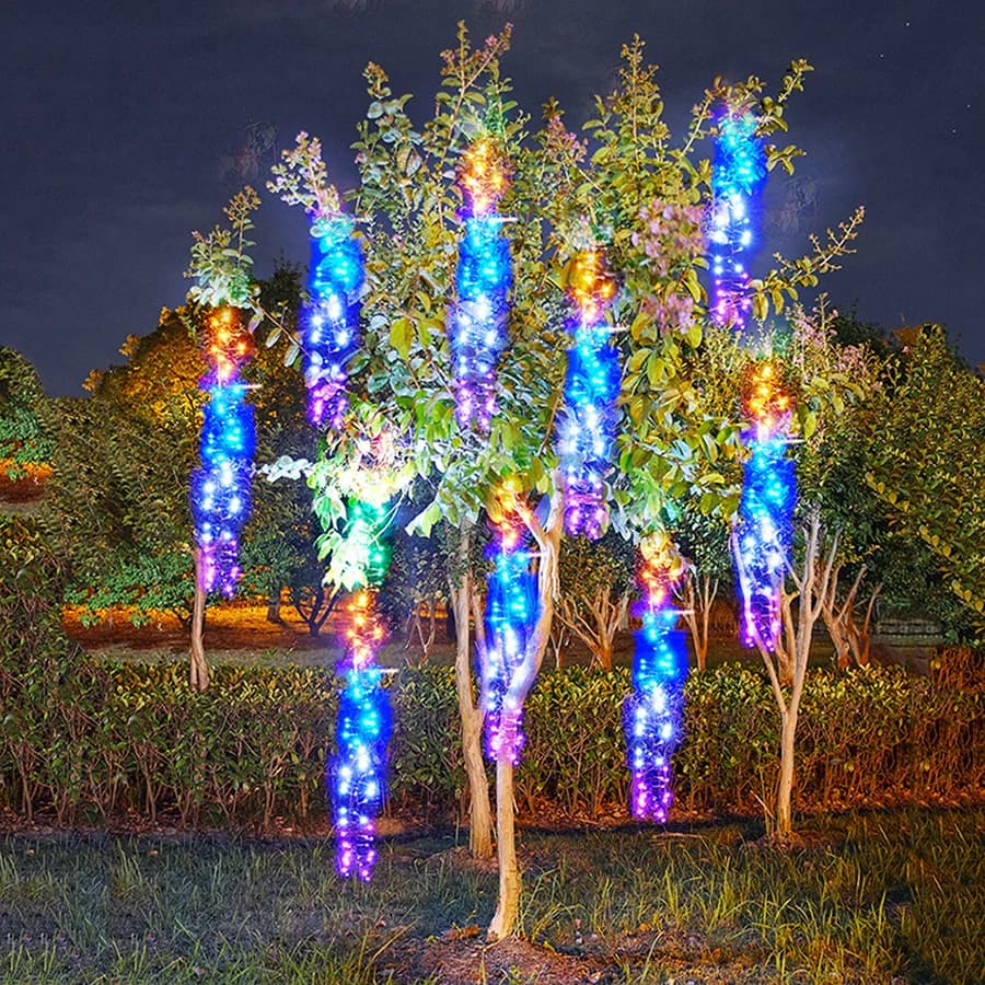 TIRVOSE Lampada da esterno a LED per pioggia di meteoriti, ghirlanda natalizia impermeabile, luce fata per la decorazione dell'albero del giardino di nozze