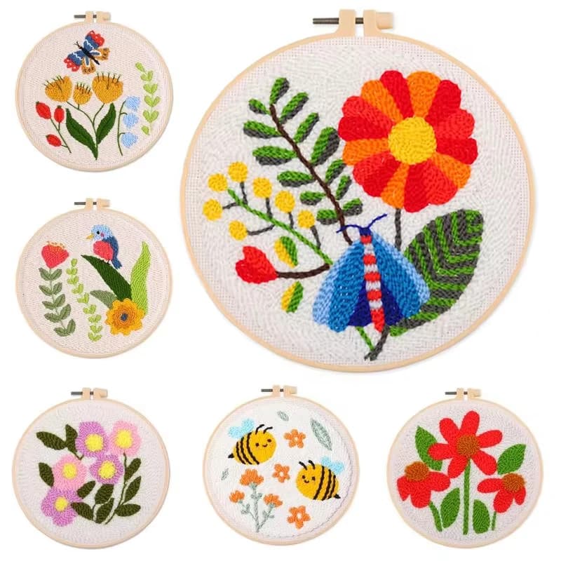 Diy Punch Needle Kit For Beginner Flowers Needles Embroidery Starter Kits Cross Stitch For Diy Gift Home Decor