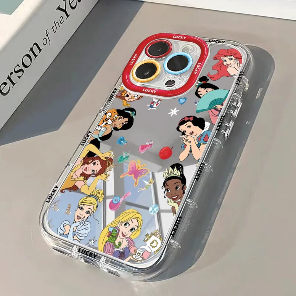 Custodia Protettiva Trasparente Antiurto con Simpatiche Principesse Disney per iPhone 17 14 15 16 12 13 11 Pro Max 17 Air 15 16 Pro 8 7 Plus XR XS SE