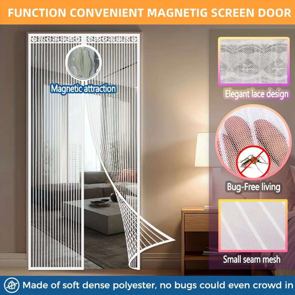Tenda a Rete Magnetica per Porta - Chiusura Automatica, Poliestere Resistente, Mantiene Fuori gli Insetti, Design Elegante in Pizzo per Casa, Giardino, Bagno
