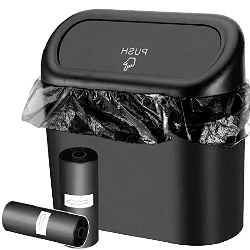 Mini pattumiera portatile sospesa per auto, pattumiera con coperchio, per auto, ufficio, casa, accessori per contenitori di stoccaggio automatico