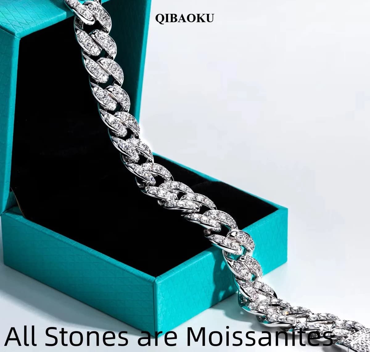 QIBAOKU Moissanite Cuban Bracelet Hip Hop S925 Sterling Silver 1.2mm/1.5mm/2mm Flashy Heavy Metal Statement for Men Women 2026