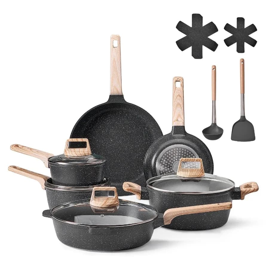 Versatile 17-Piece Non-Stick Cookware Set for All Stoves Perfect for RV Cooking Includes Fry Sauce and Saute Pans with Reinforc