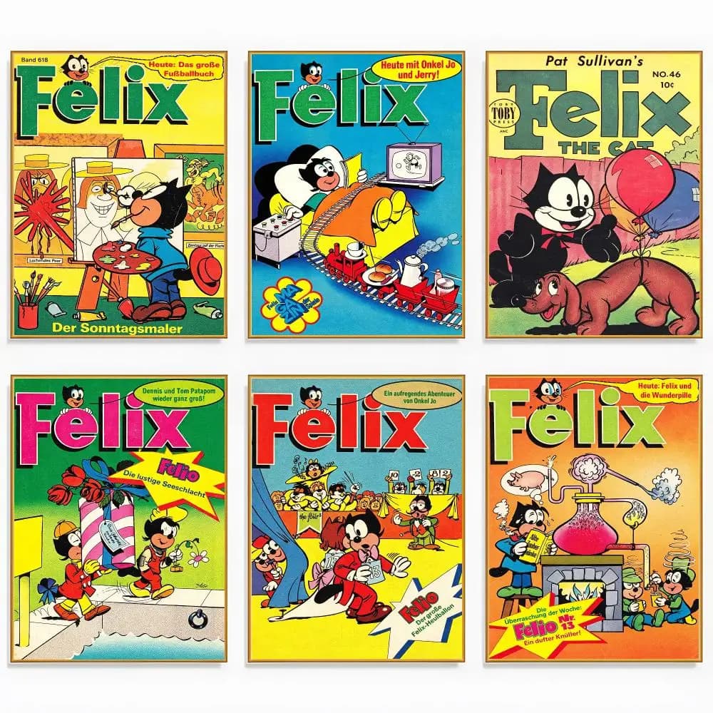 Classic F-Felix The Cat Painting Calligraphy Canvas Painting Art For Bathroom, Living Room Home Wall Decor Picture