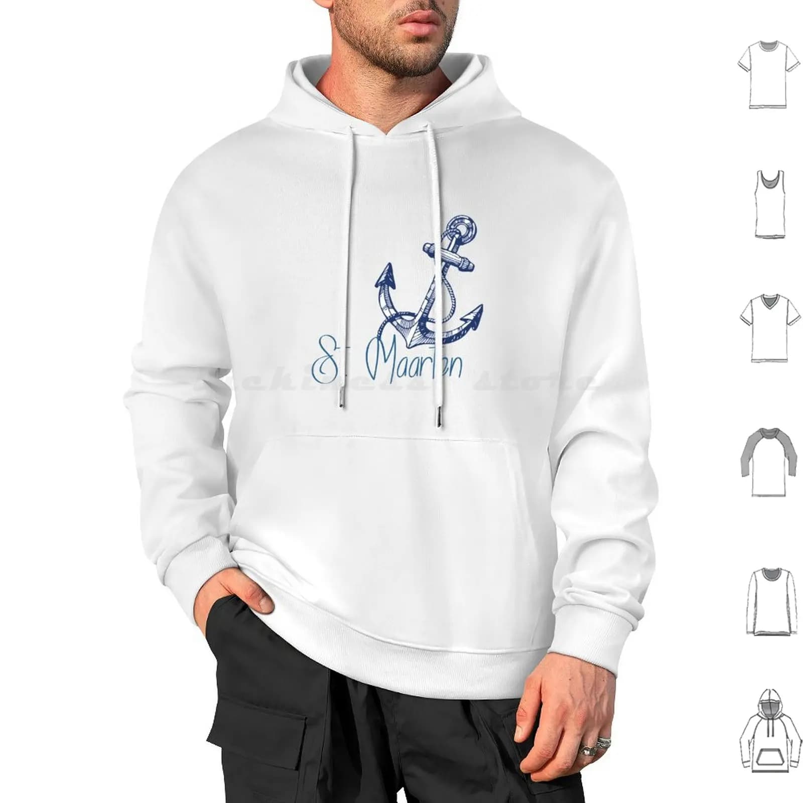 Felpe con cappuccio St. Maarten a maniche lunghe St Maarten Sint Sint Maarten St Vacation Island Summer Anchor Ocean Sea Boat Wave Aj