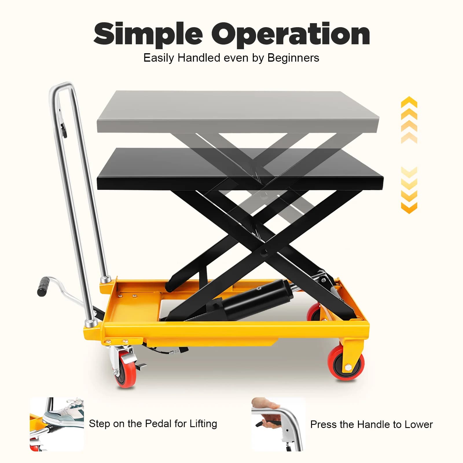 500lbs Hydraulic Scissor Lift Cart, Manual Foot Pump Lifting Trolley With 4 PU Wheels, 70*44*72cm Material Handling Lift Table For Warehouse, Factory, Supermarket