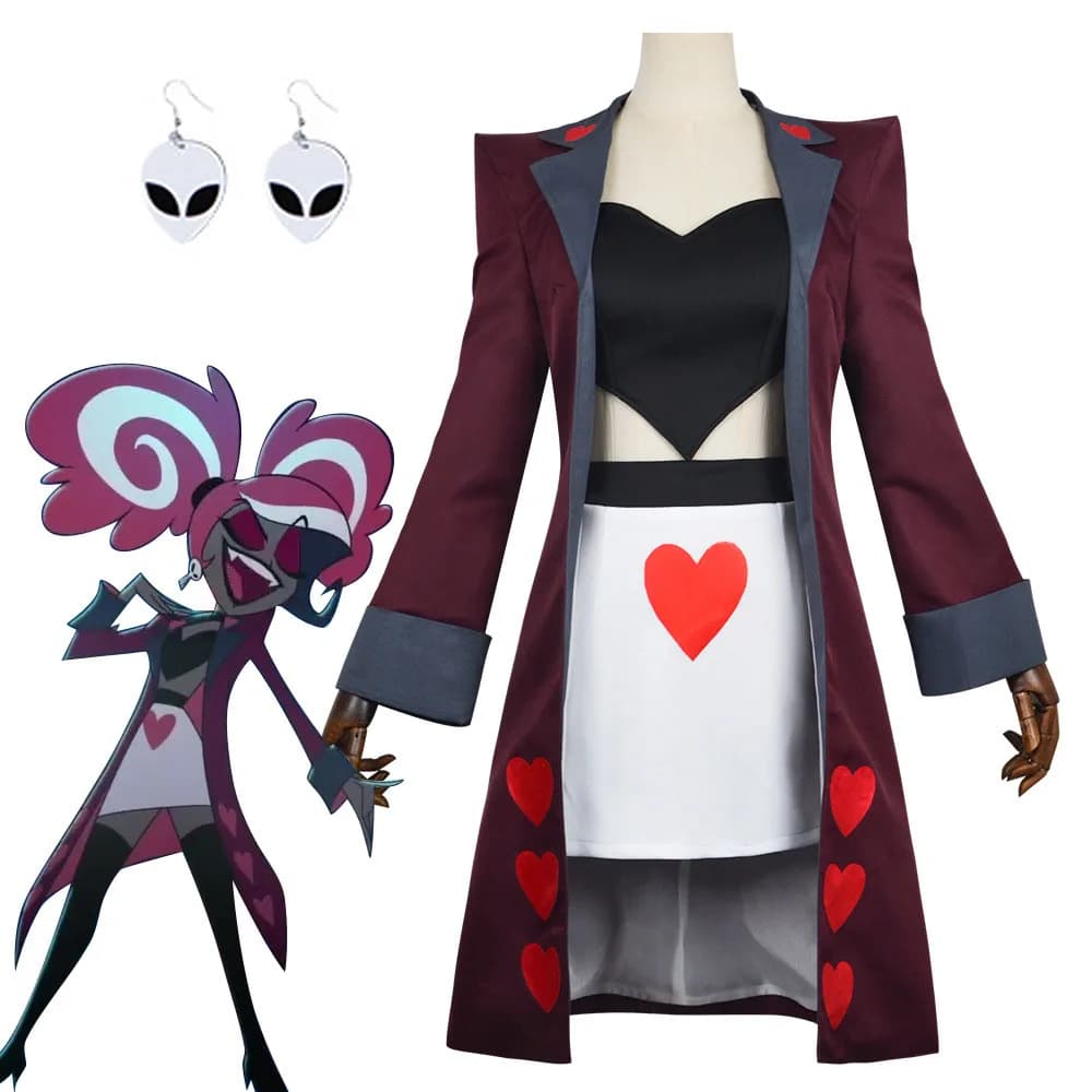 Velvette Demone Hassbin 2nd Season Cosplay Hotel Hot Pink Double Pony Hair Heart Dress Woman Halloween Carnaval Dresses