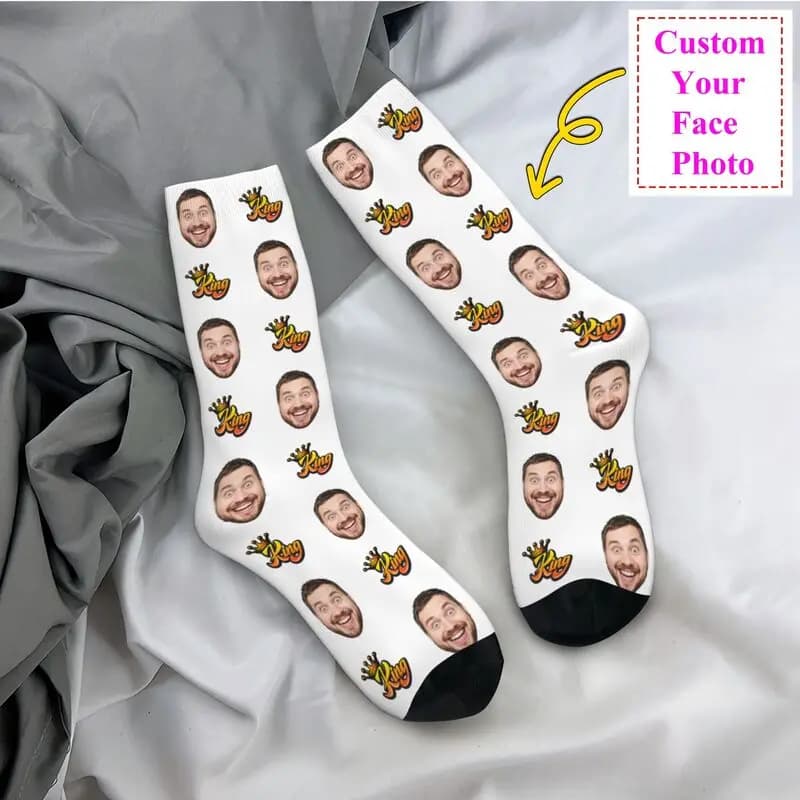 Calzini eleganti personalizzati King Face da uomo carini Calzini unisex comodi e caldi con stampa 3D personalizzati con il tuo design fotografico
