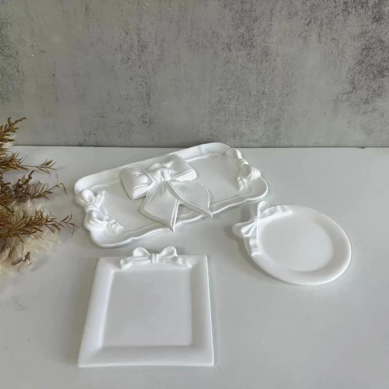 European Lace Tray Resin Silicone Mold Round Square Rectangle Bow Plate Cement Plaster Epoxy Resin Moulds Home Decor Crafts