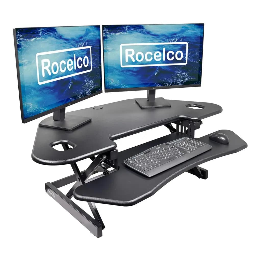 Convertitore per Scrivania ad Angolo Regolabile in Altezza 46 Pollici, Supporto per Monitor Doppio con Sistema Sit-Stand, Piano d'Appoggio per Computer con Molla a Gas