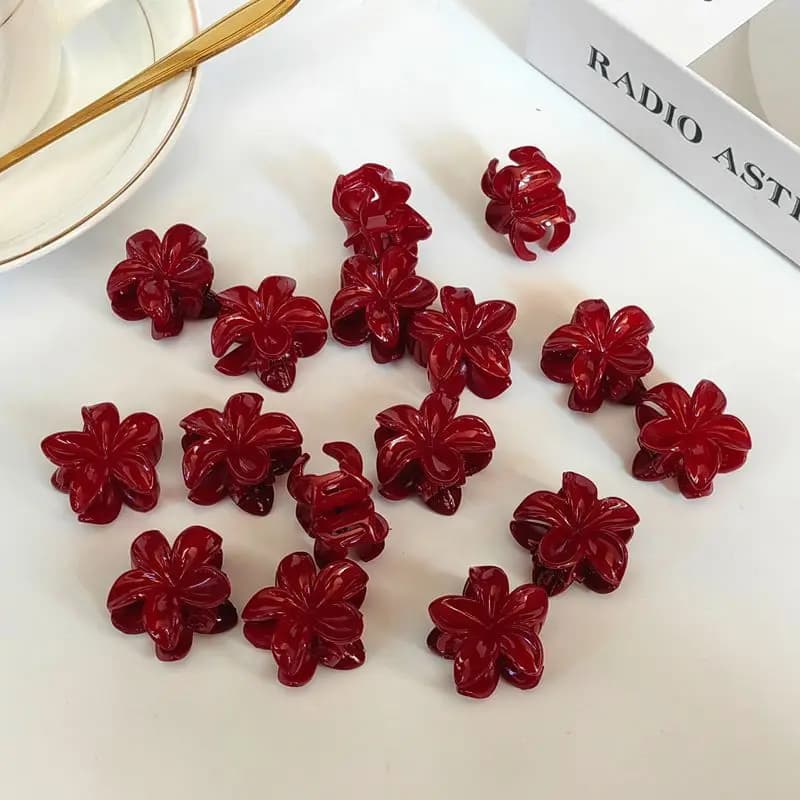 10Pcs Mini Red Hair Claw New Year Clips Mixed Small Grab Clips Girl Bangs Cute Hairpin Side Hair Clip Hair Accessories for Women