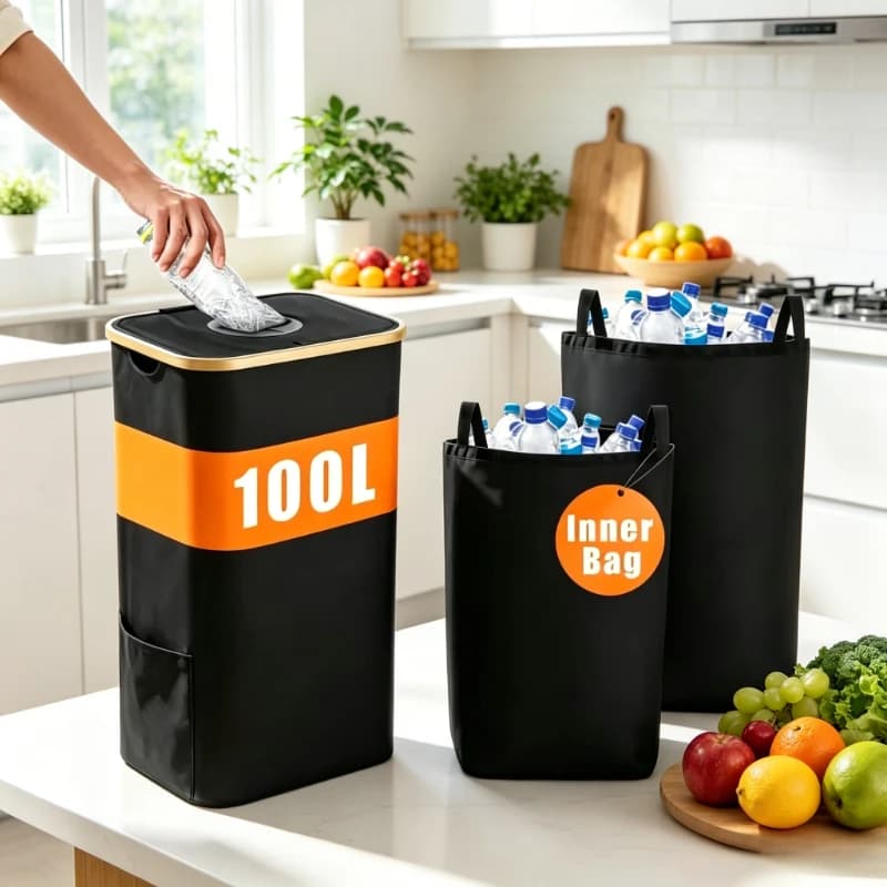 Sturdy Foldable Recycling Bin Large Capacity Tote Indoor Kitchen Waste Sort For Empty Plastic Drink Bottle Household Collection