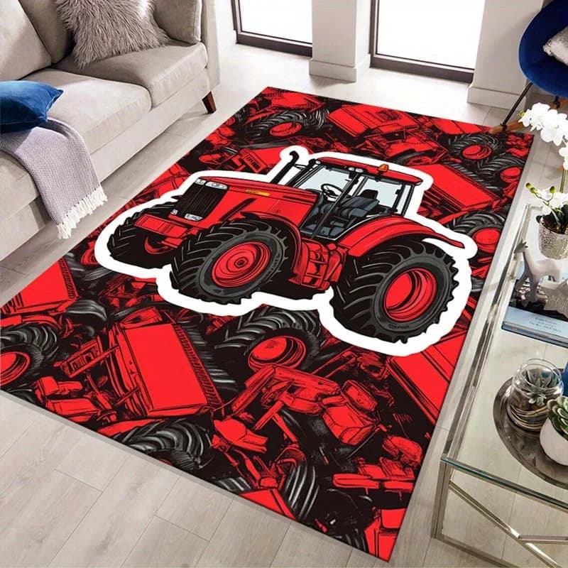 1pc Flannel Floor Mat, Outdoor Indoor Doorway Holiday Gift, Tractor Print Area Mat - Floor Mat with Vibrant Red and Black Tracto