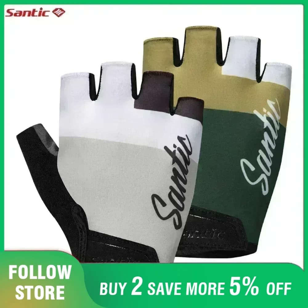 Santic Cycling Gloves Unisex Non-slip Media Absorption Shock Absorption Bicycle Equipment Horse Riding Fitness Gloves MTB racing with short finger