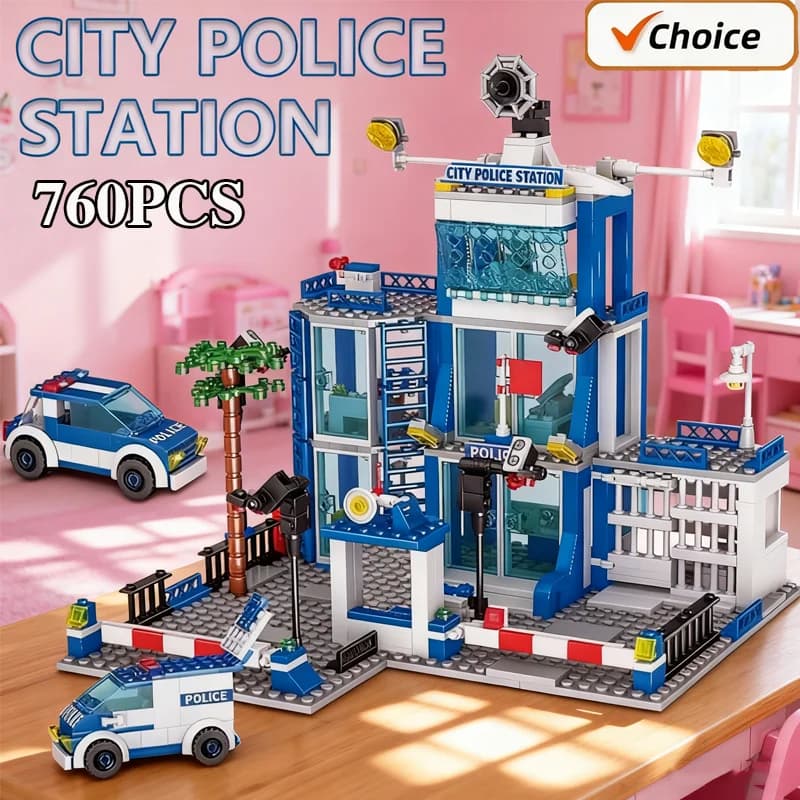 Nuovo Modello di Stazione di Polizia Cittadina in Blocchi da Costruzione, Set da 760 Pezzi, Giocattoli Educativi per Bambini e Adulti, Regalo di Compleanno