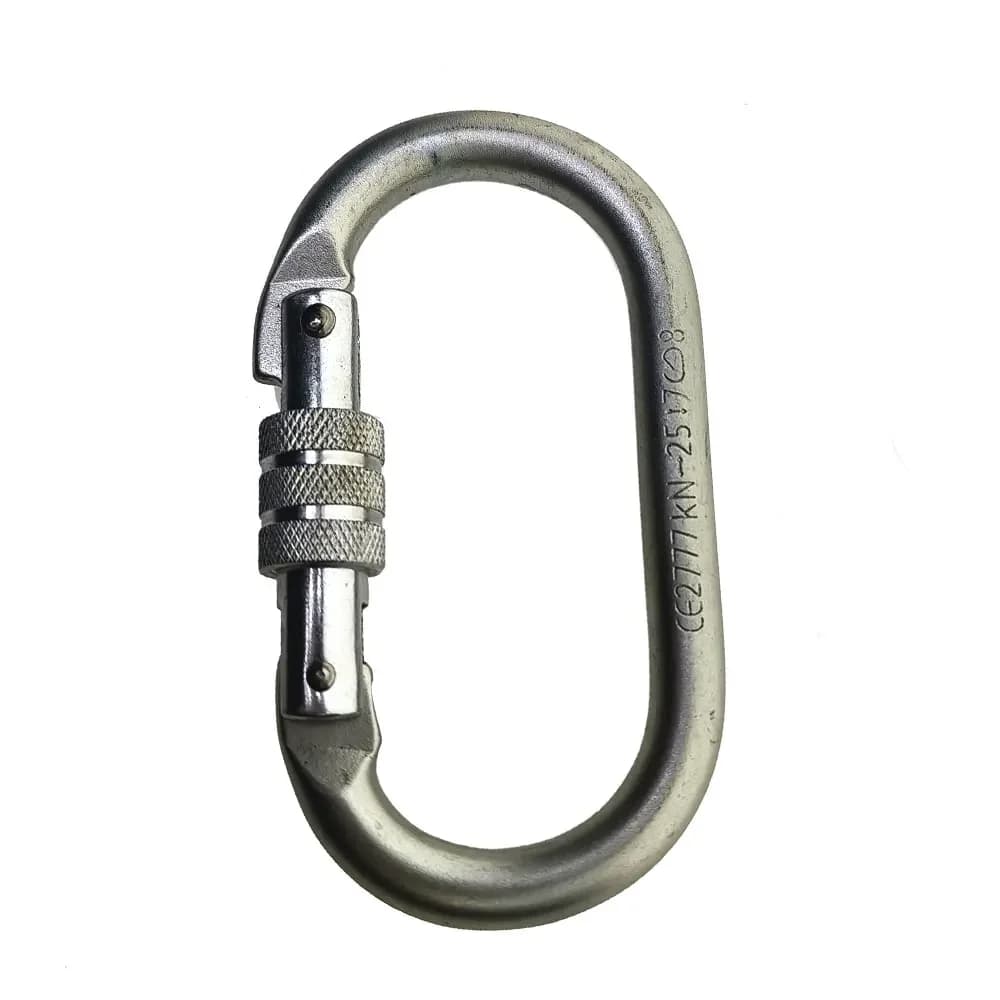 Moschettone in Acciaio Legato a Forma Ovale 25KN per Arrampicata e Escursionismo, con Chiusura a Vite e Moschettone a Molla