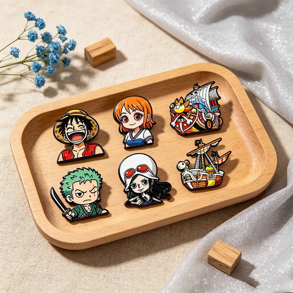 6pcs Cartoon Anime Pirate Ship Themed Enamel Pin Set Character Metal Brooches for Bags And Clothing Accessories