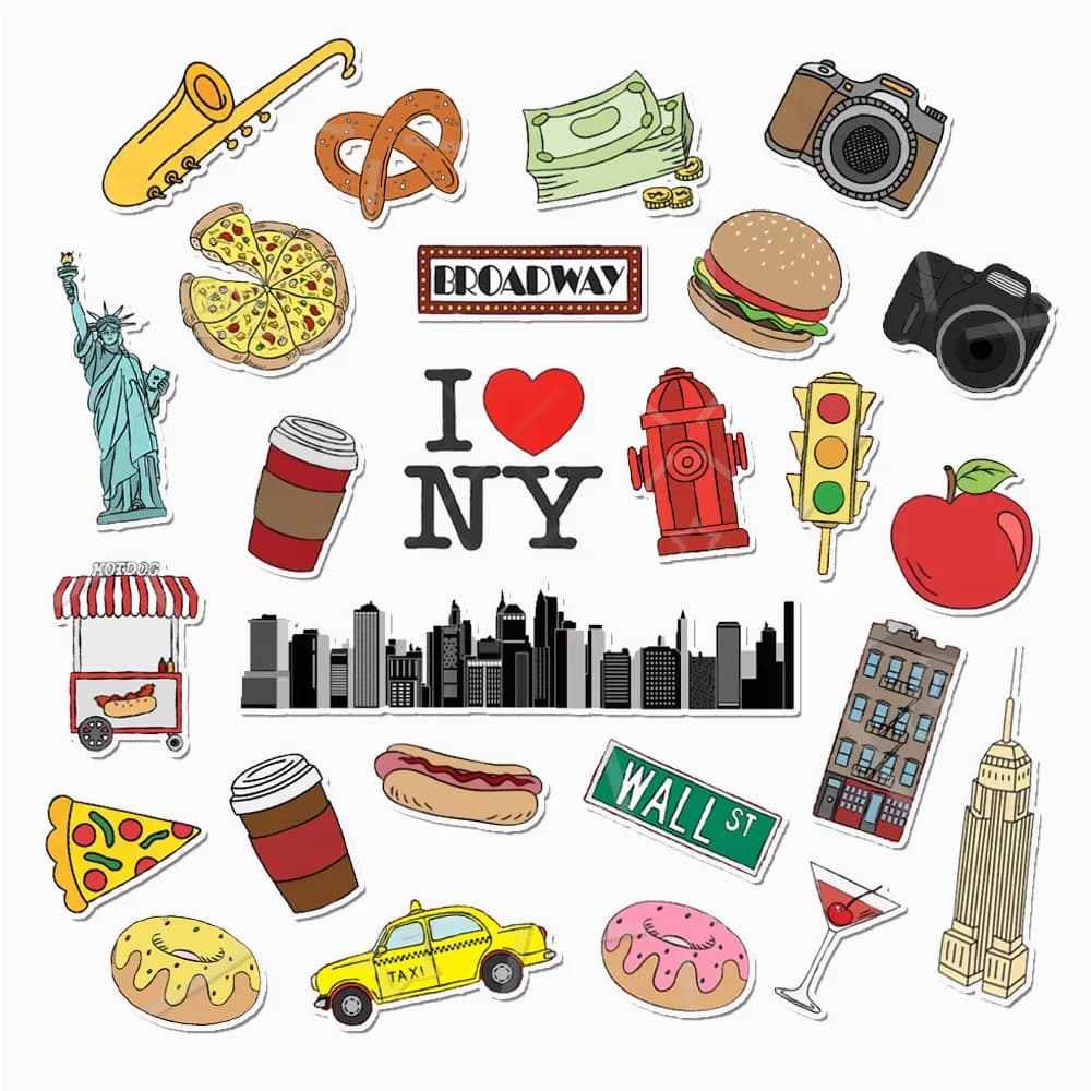 35 adesivi New York City per amanti dei viaggi, decalcomanie adesive fai da te per diario, notebook, calendario, laptop, chitarra, creazione di carte regalo