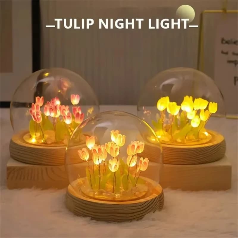 LED fai da te fatti a mano mini tulipano luce notturna materiali carino decorazioni per la casa regalo di compleanno per ragazza famiglia amico bambino ornamento di Natale