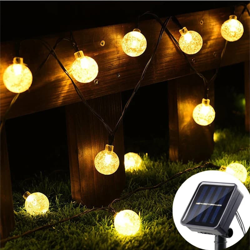 Luci a Corda Solari a LED con Sfere di Cristallo, Luce Bianca Calda, per Esterni, Giardino, Cortile, Vialetto, Feste, Decorative, Impermeabili