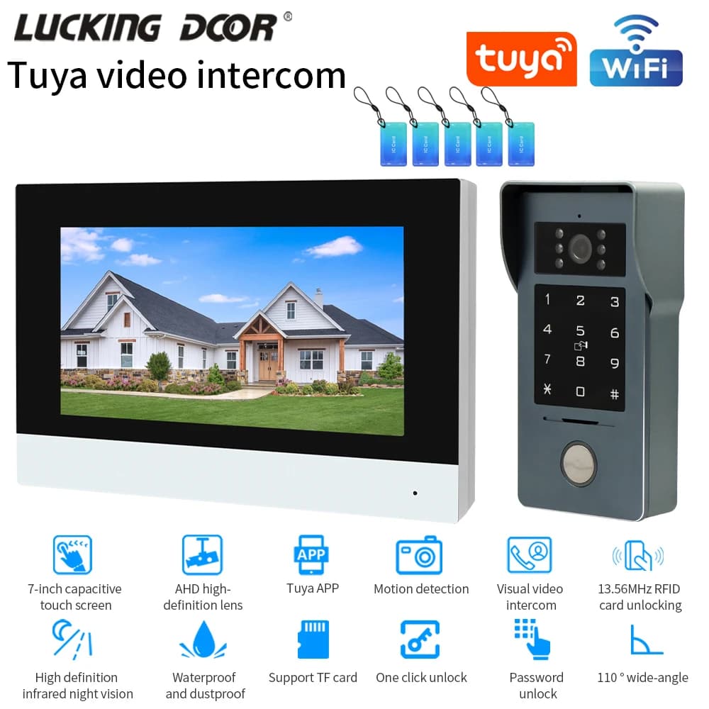 Tuya Wifi Kit videocitofono da 7/10 pollici Tuya Smart Home Video citofono Sistema 1080P Campanello cablato Telecamera Full Touch Monitor
