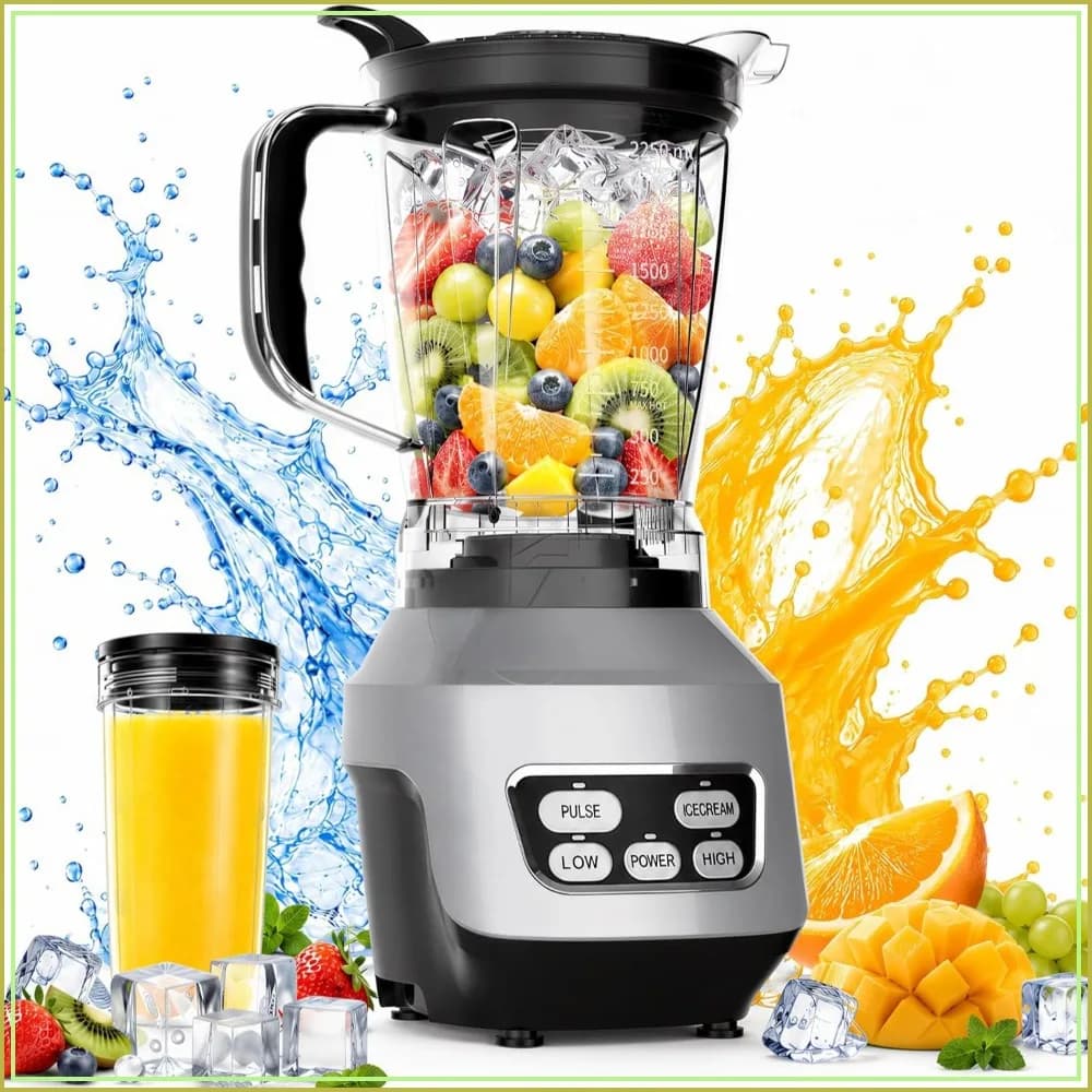 Smoothie Blender with 6 Blades, 24/34/60 oz BPA-Free Cups, Large Capacity, Portable, Easy Clean, for Ice Crush, Shakes, Sauces
