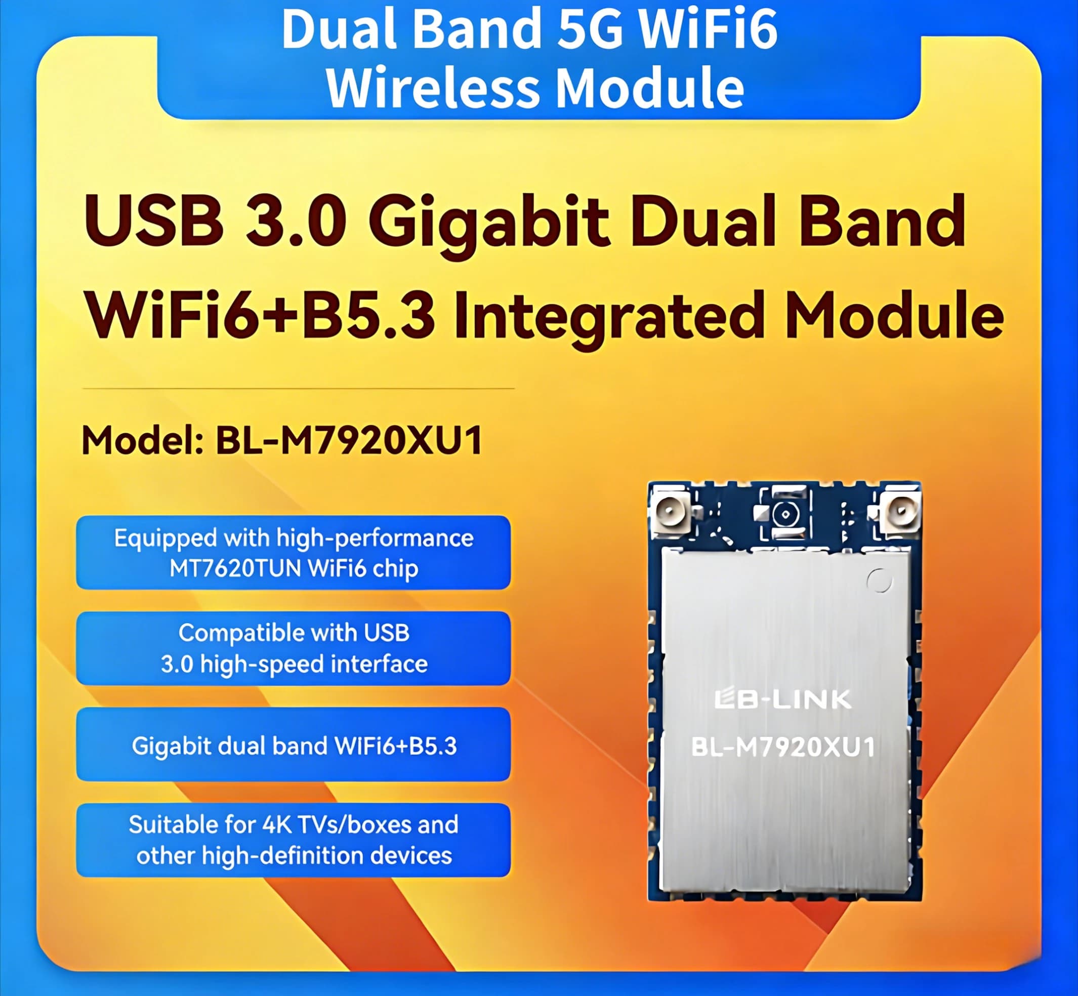 Modulo Wireless M7920XU1 Dual Band 5G WiFi6 con Chip MT7920TUN BT per Proiettore TV Trasmissione Video Screen Cast