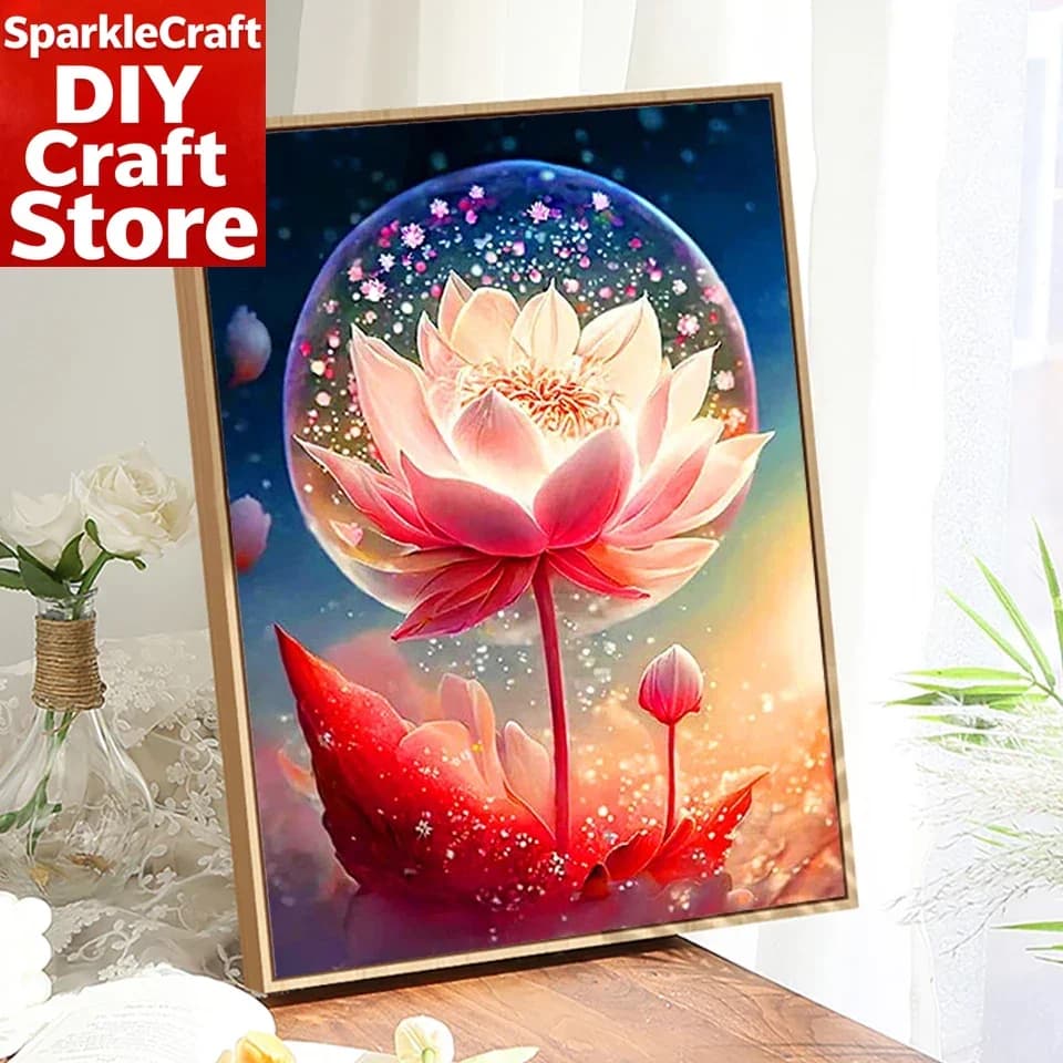1PC frameless 5D New Art Diy Pink lotus Diamond Painting Flower Mosaic Kit Full Square Round Embroidery Lotus Handicraft Home De