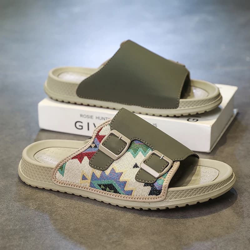 Ciabatte da uomo estive, sandali casual da uomo in pelle per esterni, ciabatte con suola spessa a fascia singola, scarpe da spiaggia