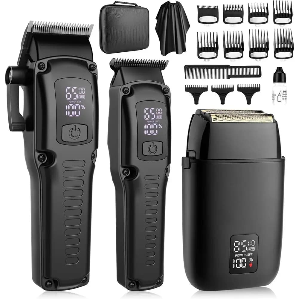 Set Regolabarba e Rasoio Elettrico 3-in-1 con Display LED, Ideale per la Cura Maschile a Casa o in Viaggio