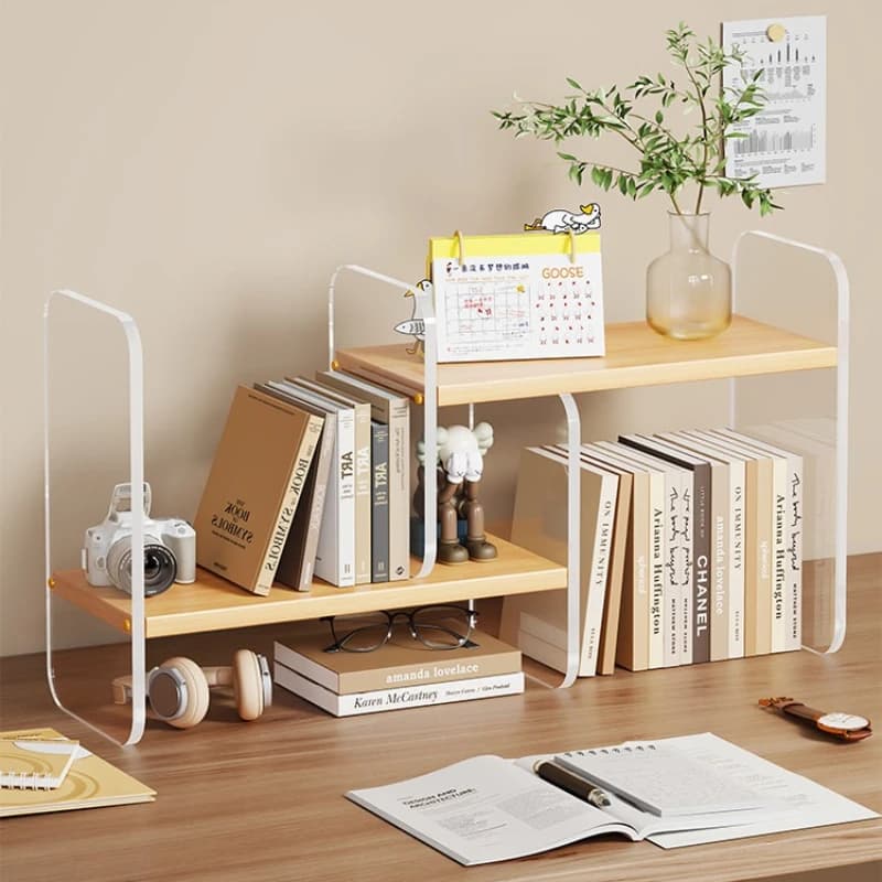 Scaffale in pannelli di legno semplice e robusto, libreria da scrivania espandibile, organizer per cancelleria, scaffale portaoggetti resistente per scrivania da ufficio
