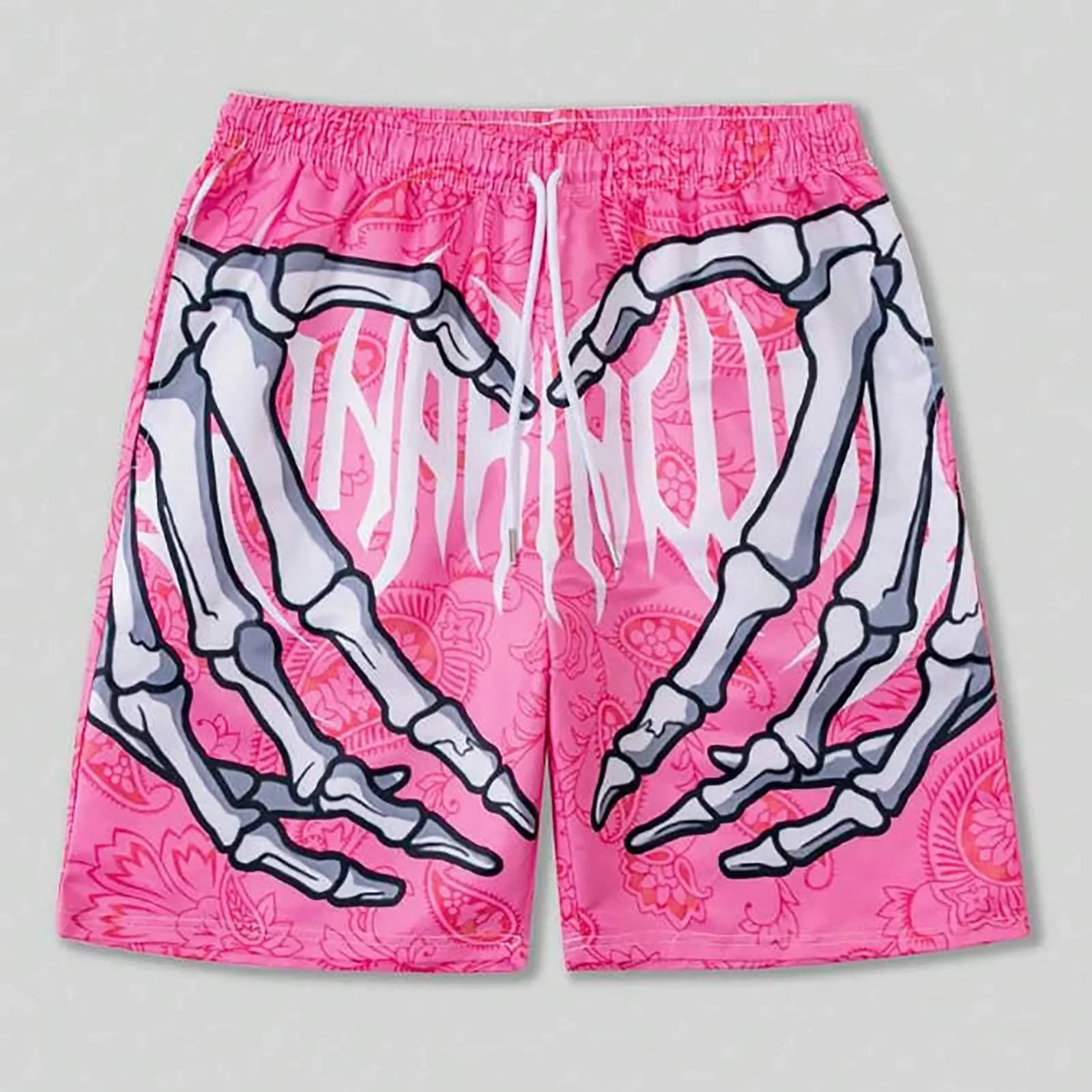 Summer Trend Skeleton Hand Graphic Beach Shorts For Men Fashion Cool 3D Printed Short Pants Loose Surfing Hip Hop Swim Trunks