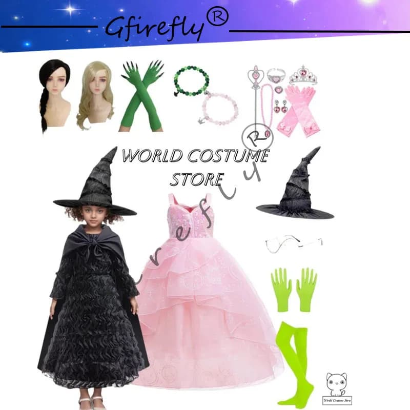 Film The-Wicked Glinda Elphaba Costume Cosplay Glinda Pink Princess Dress set Costume per ragazza Party Cosplay Movie Party Witch