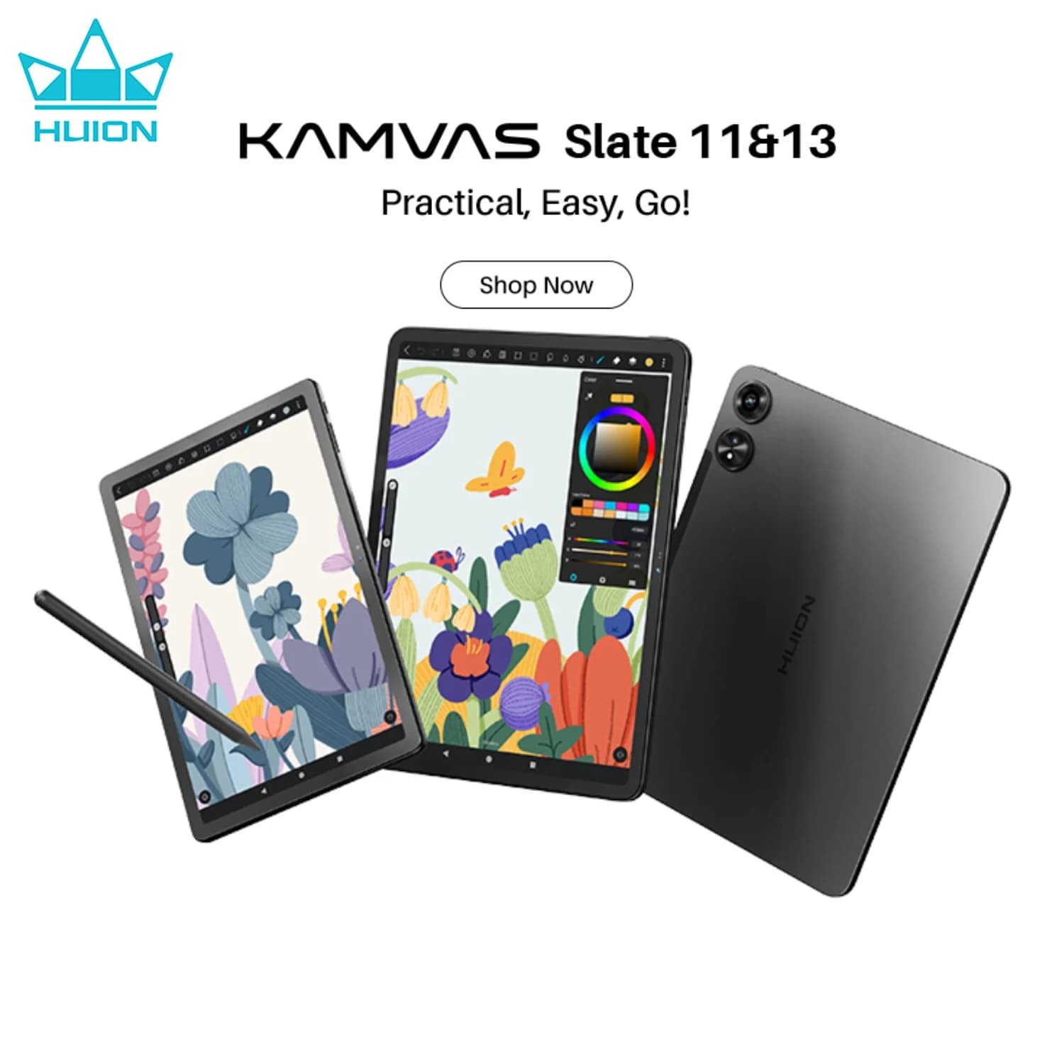 Huion Tablet Android 14 Kamvas Slate 11/13 Blocco da disegno Tavolette grafiche portatili Scrittura a colori naturali simile alla carta, doppia fotocamera