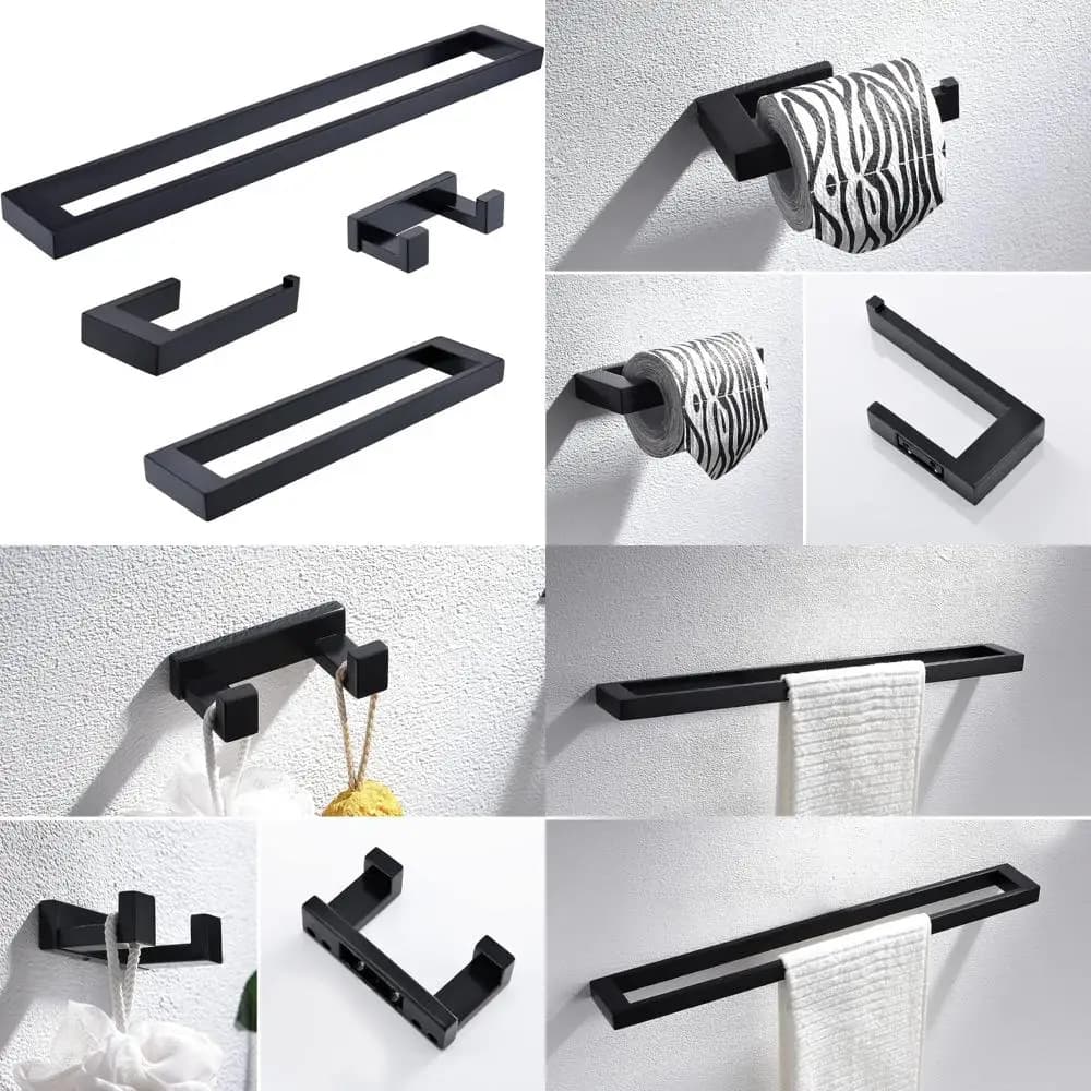 Set portasciugamani in acciaio inossidabile da 4 pezzi montato a parete nero opaco per accessori hardware da bagno