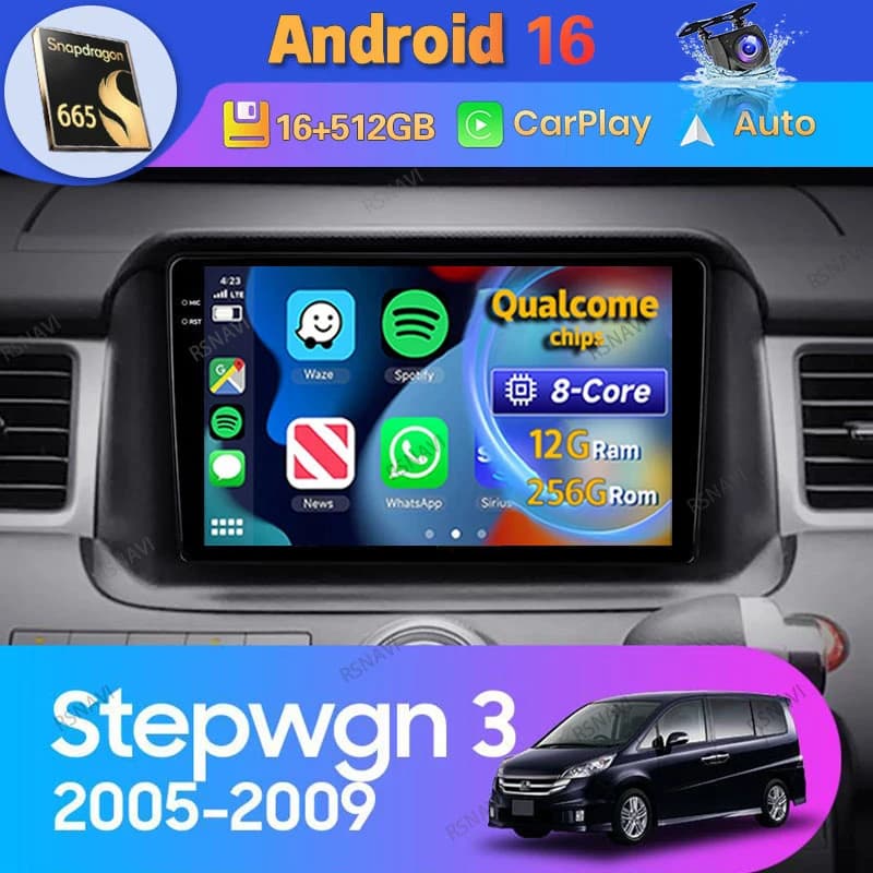 Android 15 Carplay Auto Per Honda Stepwgn 3 2005 - 2009 Guida a destra Autoradio Autoradio DSP Stereo Video Player 360 Macchina Fotografica