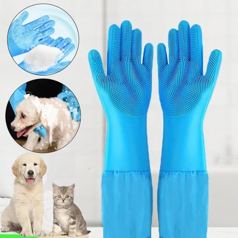 Pet Grooming Cleaning Gloves Dog Cat Bathing Shampoo Glove Pet Extended Anti Bite Soft Silicone Glove Hair Removal Glove