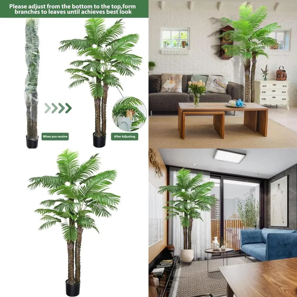Palma Fenice Artificiale in Vaso, Grande Pianta Tropicale in Seta per Esterni/Interni, Ideale per Veranda, Patio, Giardino o Arredamento Ufficio/Casa