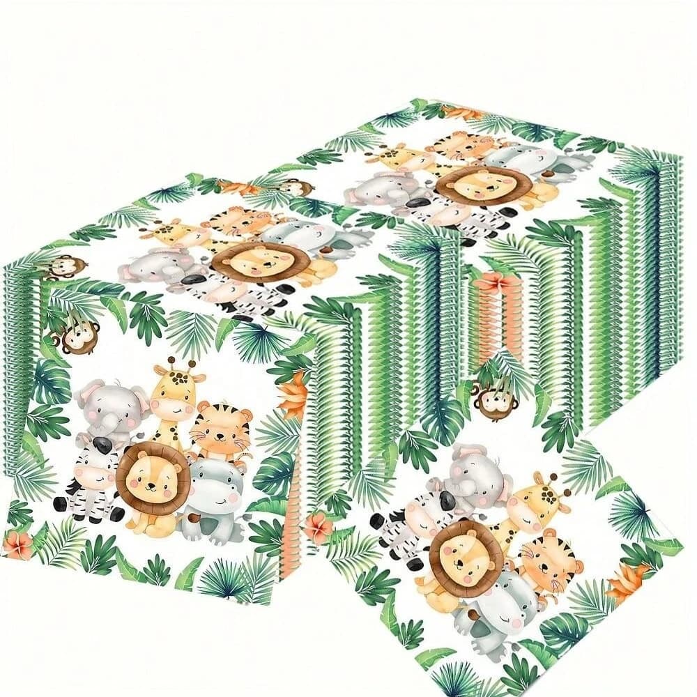 20pcs/bag Watercolor Jungle Animal Paper Napkins Jungle Animal Print Disposable Napkins for Birthday Party Decor Safari Supplies