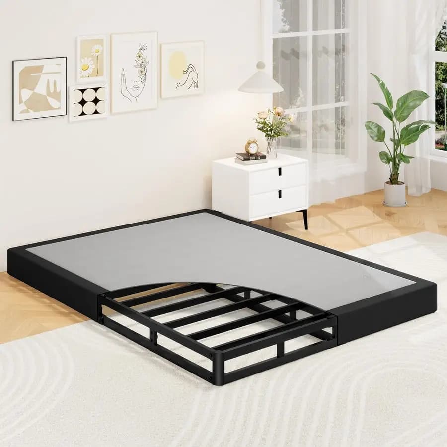 Base letto matrimoniale Queen da 5 pollici a basso profilo, solida struttura in metallo con rivestimento in tessuto, solo base letto.